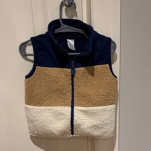 Carter's Navy Sherpa Zip-Up Vest with Tan & Cream Panels